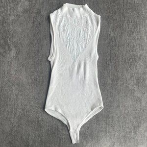 Free People White Bodysuit with Lace Detail (Size Small)
